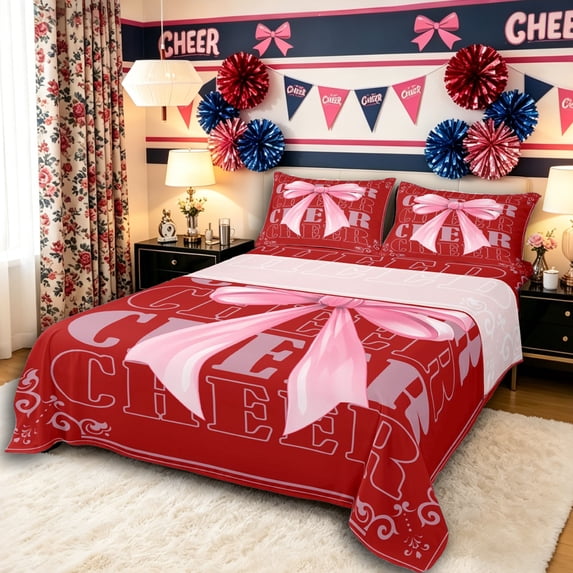Erosebridal Teens Pink Bow Knot Queen Sheet Sets 4 Pieces,Girly Dreamy Dance Bed Set,Breathable Home Decor