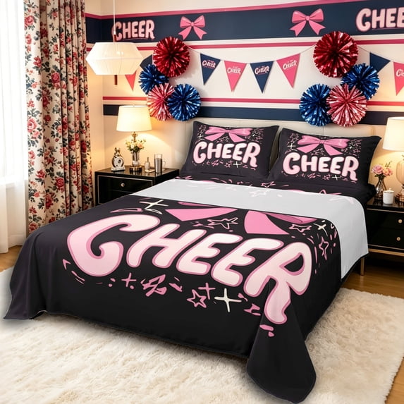 Erosebridal Teens Pink Bow Knot Queen Sheet Sets 4 Pieces,Girly Dreamy Dance Bed Set,Breathable Home Decor