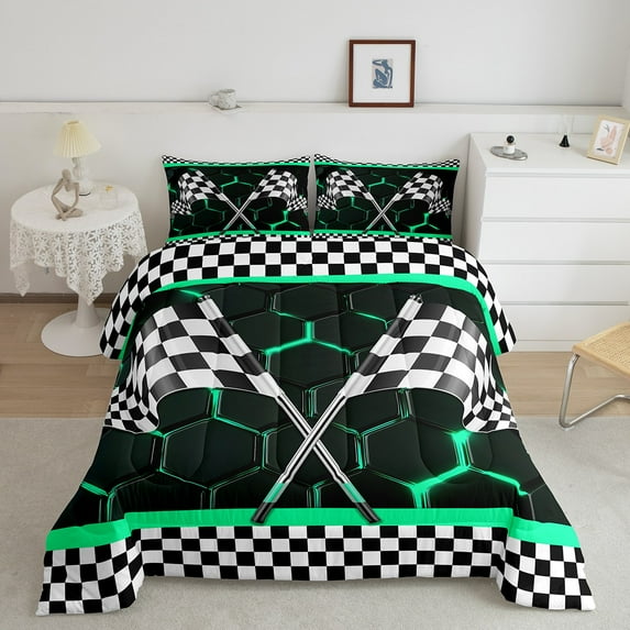 Erosebridal Teens Race Car Comforter Sets Queen Size, Speed Sports Comforters & Duvets, Rectangle Geometry Decor, Reversible