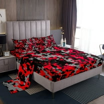 Erosebridal Teens Red Camouflage Twin Sheet Sets, Camo Abstract Bedding Twin Size, Army Militarily Decor