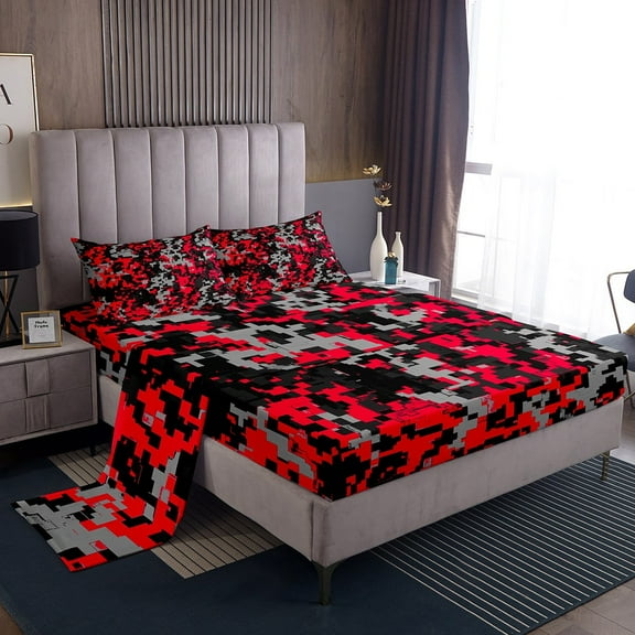 Erosebridal Teens Red Camouflage Twin Sheet Sets, Camo Abstract Bedding Twin Size, Army Militarily Decor