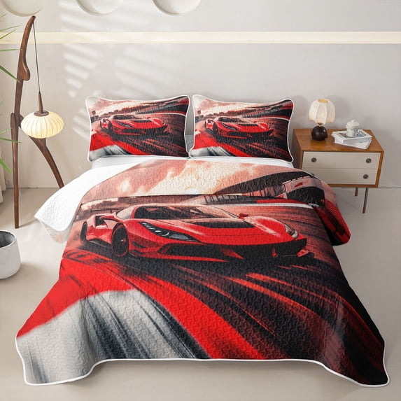 Erosebridal Teens Red Sport Car Quilt Full,Boys Rally Race Fast Car Full Bedspread Sets