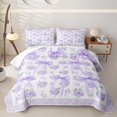 thumbnail image 1 of Erosebridal Teens Romantic Roses Bowtie Twin Quilt Set,Girls Purple Floral Bow Knot Twin Coverlet Set, 1 of 7