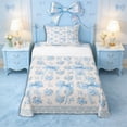 thumbnail image 1 of Erosebridal Teens Romantic Roses Bowtie Twin Sheet Sets 3pcs,Girls Blue Floral Bow Knot Bedding,Luxury Bedroom Decor, 1 of 5