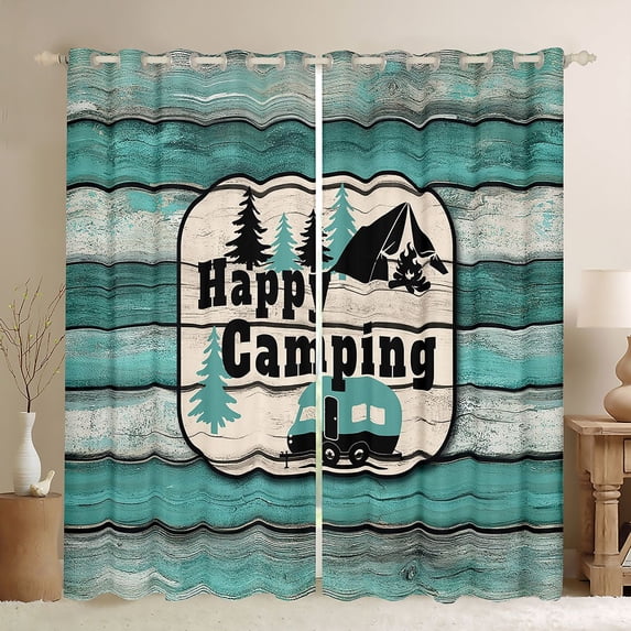 Erosebridal Teens Rustic RV Car Blackout Curtains Set of 2 (52x84 Each),Boys Girls Happy Camping Window Curtains,Super Cozy Room Decor