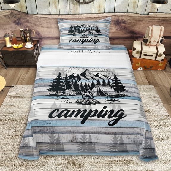 Erosebridal Teens Rustic RV Car Twin Sheet Sets 3pcs,Boys Girls Happy Camping Bedding,Super Cozy Room Decor