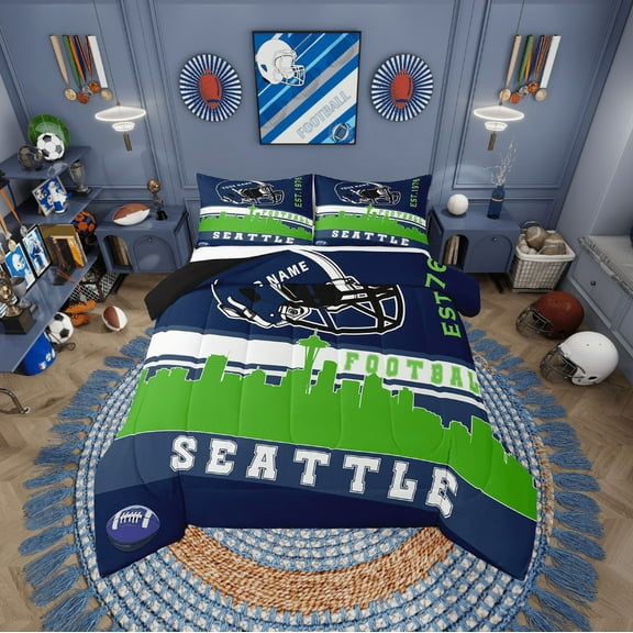 Erosebridal Teens Soccer Comforter Sets Twin Size, American Football Seattle Comforters & Duvets, Eat Sleep Decor, Microfiber