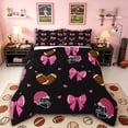 thumbnail image 1 of Erosebridal Teens Sport Football Print Queen Comforter Set 3pcs,Pink Rugby Bowtie Bedding Comforter Set for Girls Boys,Black Reversible,Breathable Home Decor, 1 of 6