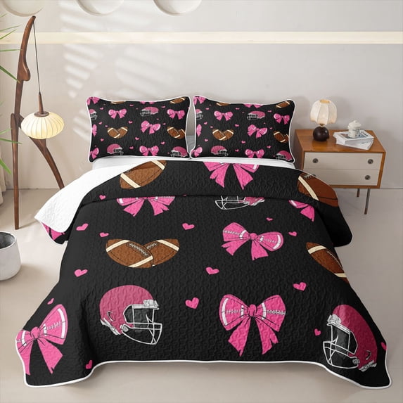 Erosebridal Teens Sport Football Print Quilt Full,Pink Rugby Bowtie Full Bedspread Sets for Girls Boys