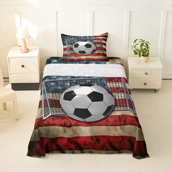 Erosebridal Teens Sport Soccer Gamer Twin Sheet Sets 3pcs,Boys Abstract Ombre American Flag Bedding