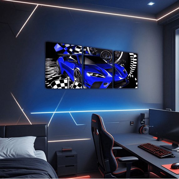 Erosebridal Teens Sports Car Paintings Wall Decor Bedroom, Speed Racing Car Wall Decor for Living Room Set, Black Navy