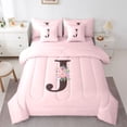thumbnail image 1 of Erosebridal Teens Spring Garden Rose Bedding Comforter Set 7-Piece,Girls Flower J Letter Monogrammed King Bedding Sets,Pink Reversible, 1 of 6