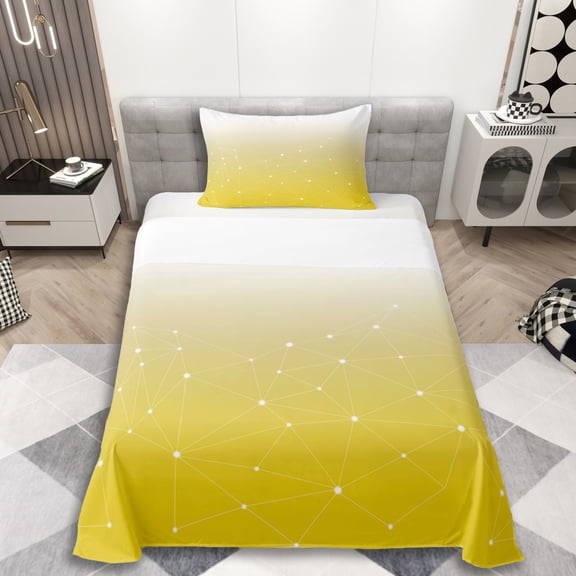 Erosebridal Teens Stars Print Twin Sheet Sets 3pcs,Gradient Yellow Starry Sky Bedding For Boys Girls