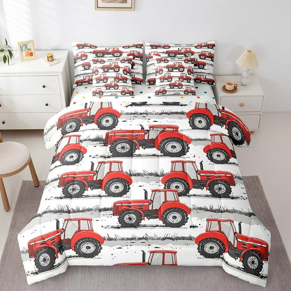 Erosebridal Teens Tractor Bedding Sets Full Size, Construction Vehicle Bedding Accessories, Rustic Farmhouse Decor, Reversible