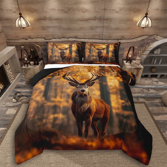 Erosebridal Teens Wildlife Bear Queen Comforter Set 3pcs,Autumn Jungle Animal Bedding Comforter Set For Boys Girls,Black Reversible