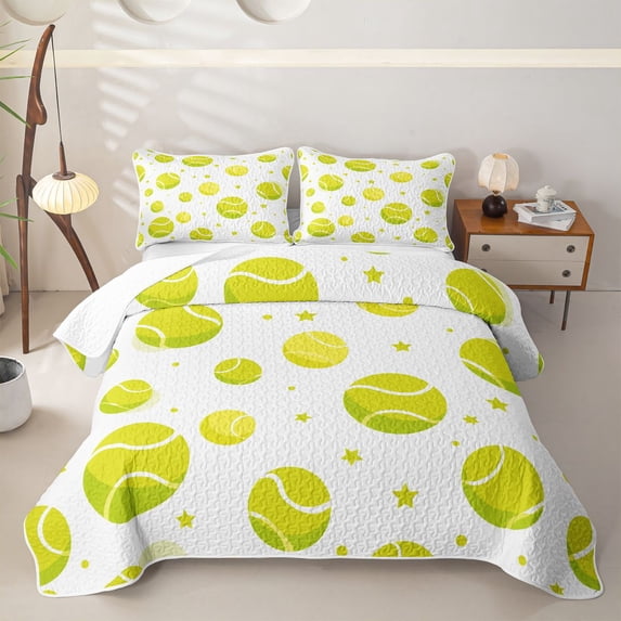 Erosebridal Tennis Ball Stars Twin Quilt Set, Yellow Green Twin Coverlet Set for Boys and Girls, 2 Pieces