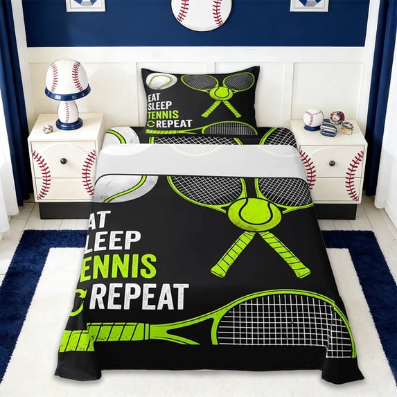 Erosebridal Tennis Sport Games Twin Sheet Sets,Green Tennis Racket Bedding For Boys Kids 3-Piece