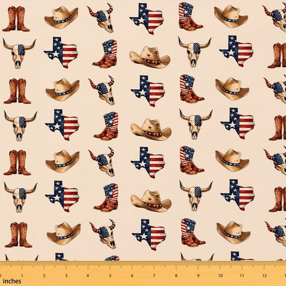 Erosebridal Texas Western Fabric by the Yard 5 Yards, Cowboy Boot Hat Skull Pattern Fabric for Sewing