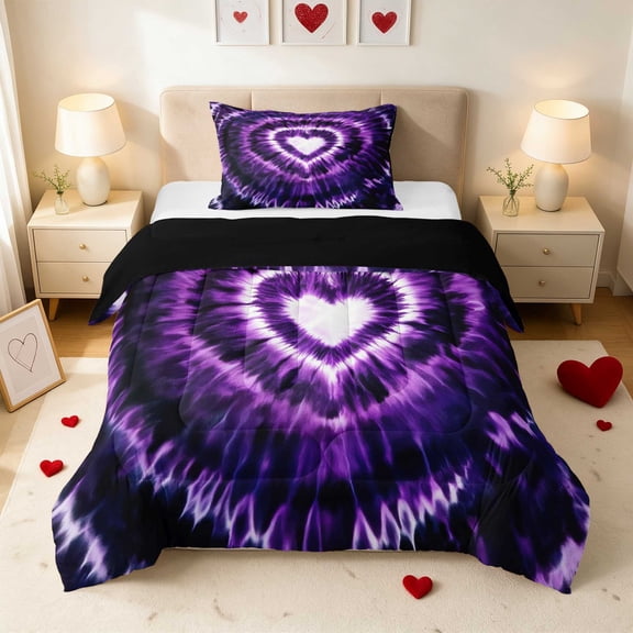 Erosebridal Tie Dye Heart Rainbow Swirl Twin Comforter Sets for Girls, Hippie Boho Colorful Bedding Set, Black Reversible 2-Piece 1 Comforter and 1 Pillowcase