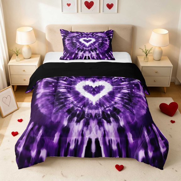 Erosebridal Tie Dye Heart Rainbow Swirl Twin Comforter Sets for Girls, Hippie Boho Colorful Bedding Set, Black Reversible 2pcs 1 Comforter and 1 Pillowcase