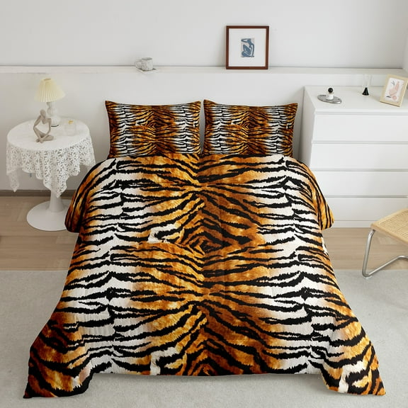 Erosebridal Tiger Print Bedding Sets Queen with Comforter, Woodland Wildlife Duvet Insert, Animal Decor, Reversible 3pcs