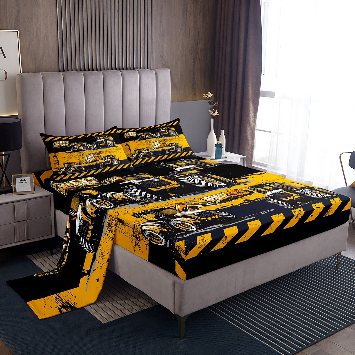 Erosebridal Cartoon Car Queen Sheet Set - 3Pcs Excavator Tractor Bedding For Boys, Reversible All Season - View #10