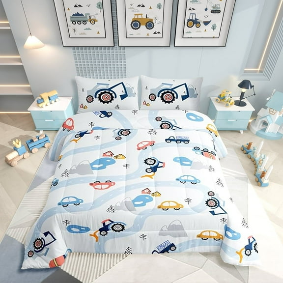Erosebridal Tractor Comforter Construction Bedding Set Cartoon Truck Car Comforter