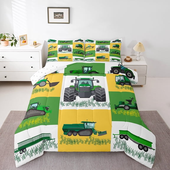 Erosebridal Tractor Comforter Set Queen Size, Cartoon Truck Bedding Set, Farm Excavator Down Comforter, Construction Vehicles Comforter Teens Car Theme Room Decor, 2 Pillow Cases