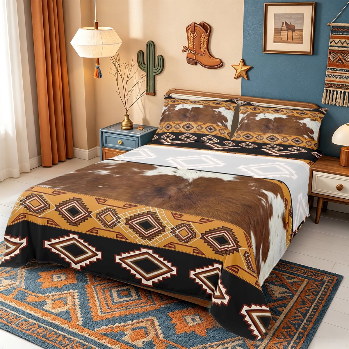 Erosebridal Traditional Aztec Geometric Queen Sheets,Ethnic Tribal ...