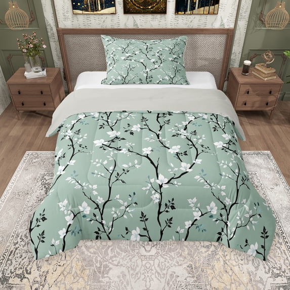Erosebridal Traditional Flower Twin Comforter Sets for Girls, Floral Theme Bedding Set, Gray Reversible, 2pcs