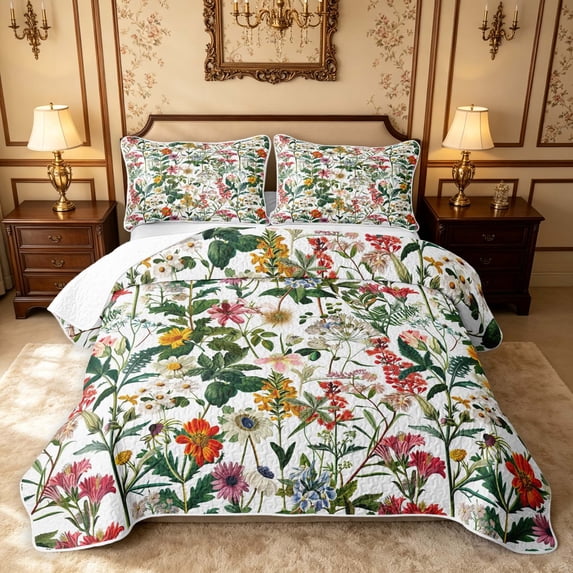 Erosebridal Traditional Flower Twin Quilt Set, Retro Blossom Twin Coverlet Set, Reversible, Bright Wildflower, 2 Pieces (1 Bedspread and 1 Pillowcase)