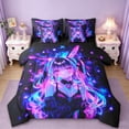 thumbnail image 1 of Erosebridal Traditional Japanese Girl 7-Piece Bedding Comforter Set,Kawaii Japanese Style King Bedding Sets For Men Women,Purple Black,Reversible, 1 of 7