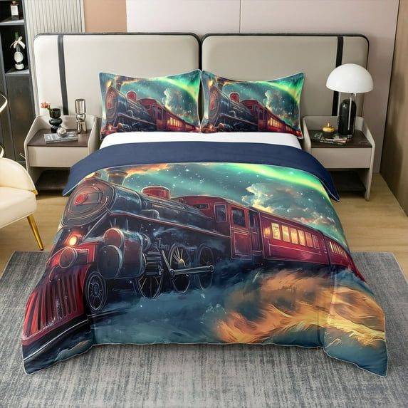 Erosebridal Train 100% Cotton Duvet Cover Twin Size , Dreamy Aurora Comforter Cover, 2pcs Reversible (No Comforter)