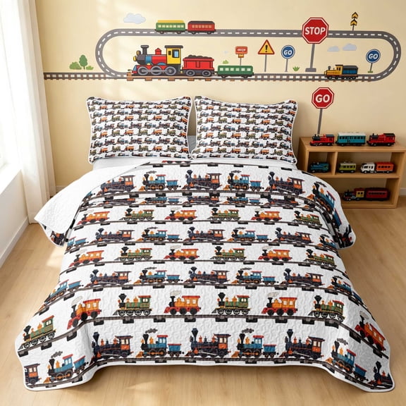 Erosebridal Train Quilt Full, Pattern Full Bedspread Sets, Multi Pattern 3pcs 1 Coverlet and 2 Pillowcases