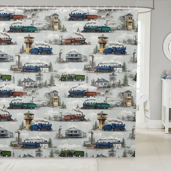 Erosebridal Train Shower Curtain 72Wx72L, Snow Bathroom Curtain, Snow Train