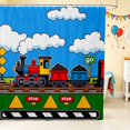 thumbnail image 1 of Erosebridal Train Shower Curtain 72Wx84L, Steam Engine Bathroom Shower Curtain, Green Cartoon, 1 of 5