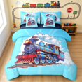 thumbnail image 1 of Erosebridal Train Twin Bedding, Steam Engine Bedding Comforter Set, Blue Cartoon, Navy Reversible 7 Pieces, 1 of 6