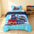 thumbnail image 1 of Erosebridal Train Twin Comforter Sets, Steam Engine Bedding Set, Blue Cartoon, Navy Reversible 2pcs 1 Comforter and 1 Pillowcase, 1 of 6