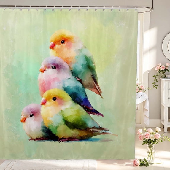 Erosebridal Transitional Bird Animals Shower Curtain 72Wx78L,Vintage Tie Dye Bath Curtain,Green Pink