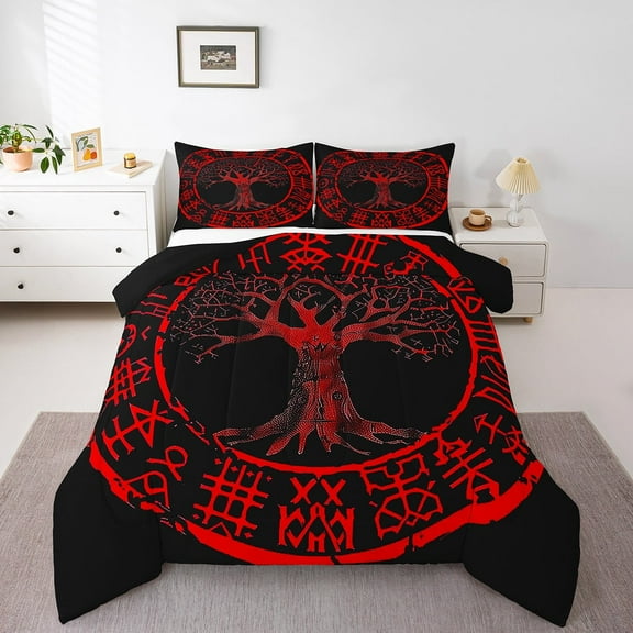 Erosebridal Tree Of Life Bedding Sets King with Comforter,Norse Viking Bedding King Comforter Set,Ancient Viking Down Comforter,Super Cozy Mysterious Bedroom Decoration,Reversible,3-Piece