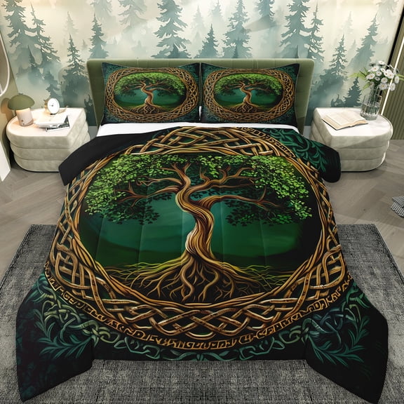 Erosebridal Tree Of Life Comforter Sets King Size,Bohemian Hippie Comforters & Duvets,Green Brown Bedding King Comforter Set For Men Woemn Microfiber Bedroom Decor Reversibleļ¼3-Piece