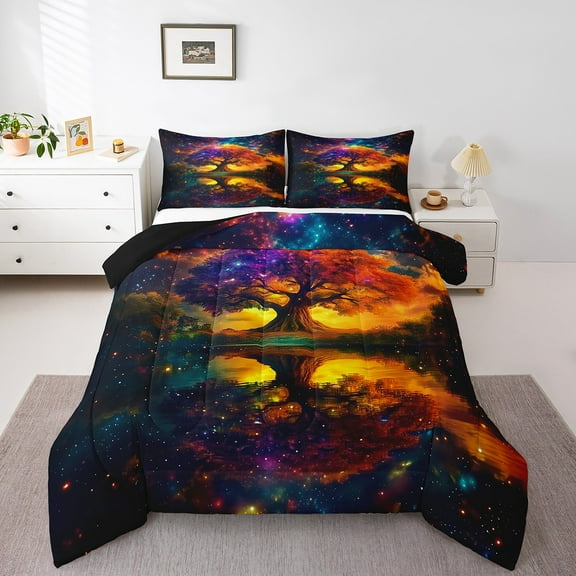 Erosebridal Tree Of Life Down Comforter Rainbow Tree Of Life King Comforter Set Room Decor,Galaxy Starry Sky Bedding Set Lakes Tree Of Life Duvet Set