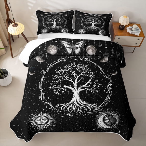 Erosebridal Tree Of Life Quilt Full,Bohemian Moon Sun Full Bedspread Sets For Girls,3 Pieces