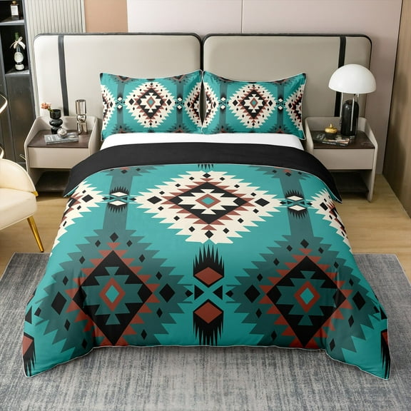 Erosebridal Vintage Aztec 100% Cotton Comforter Cover King, Tribal Mandala, Geometric Decor, Reversible 3pcs(No Comforter)