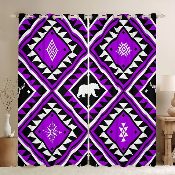 Erosebridal Tribal Aztec Curtains Pack of 2 (42x84 Each) For Teens,Boys Girls Jungle Animal Bear Curtains Blackout,Black Purple