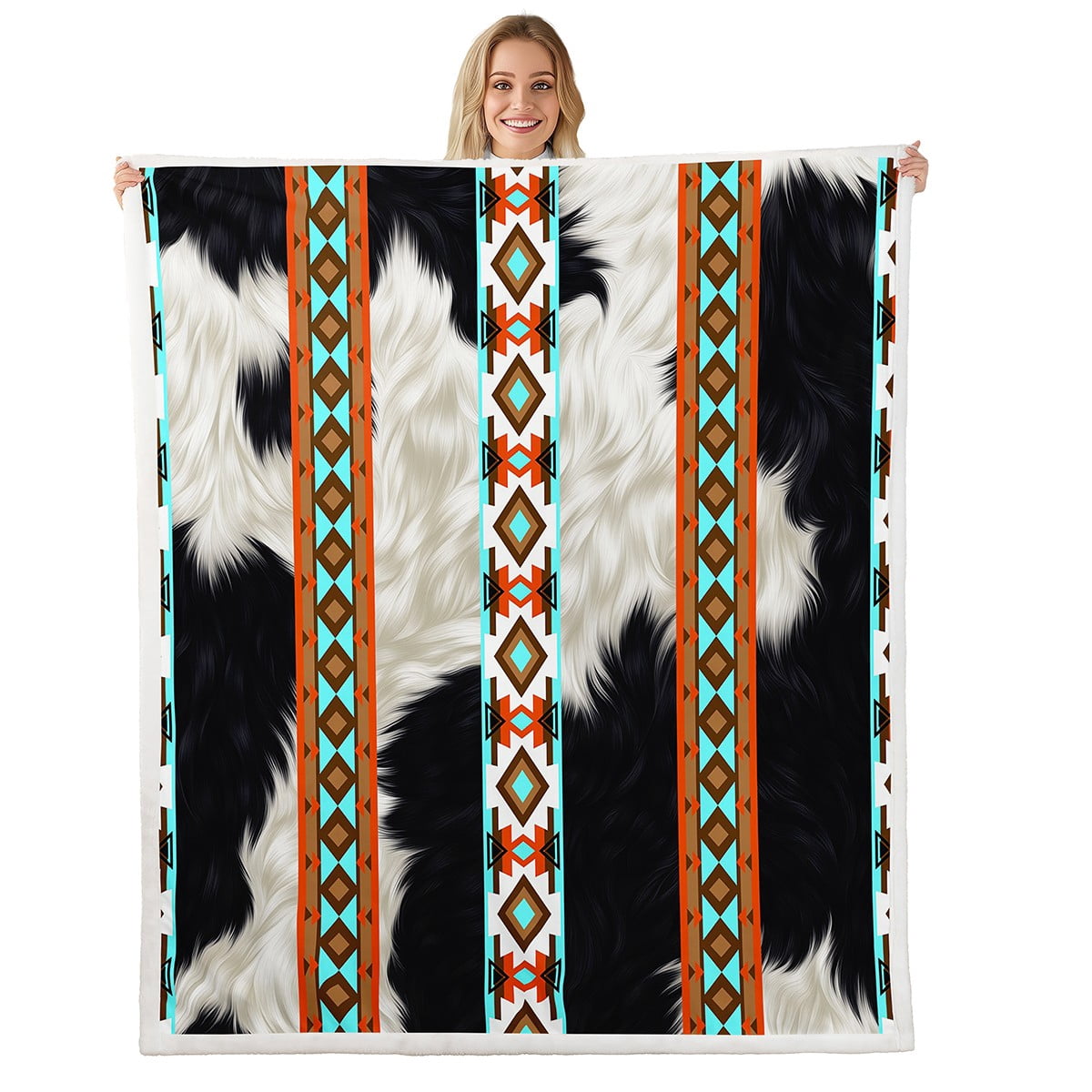 Erosebridal Tribal Aztec Fleece Blanket, Cow Print Sherpa Throw ...