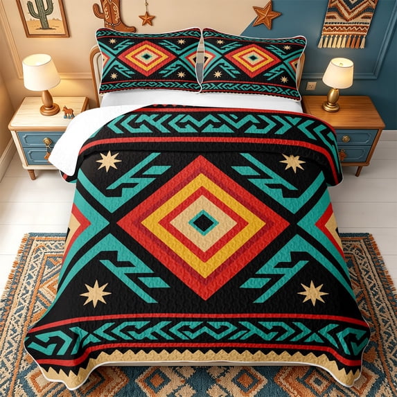 Spread Out Roses Erosebridal Tribal Aztec Geometric Bed Spread Queen,Ethnic Boho Diamond ...