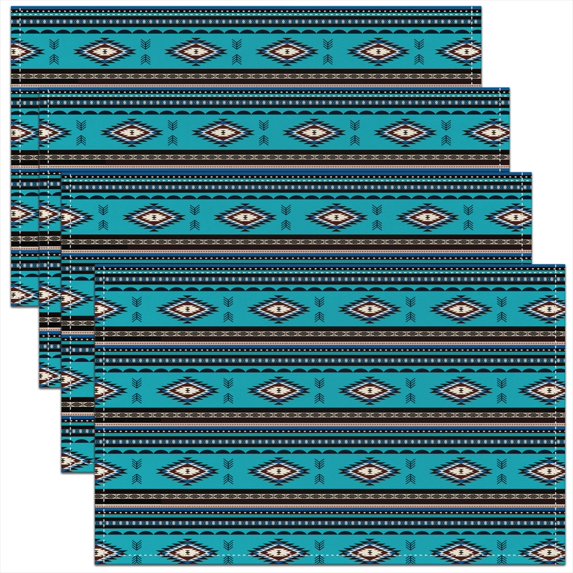 Erosebridal Tribal Aztec Placemats Set of 4, Bohomian Hippie Place Mats Set of 4 for in Door Dinning, Triangle Geometric Decor