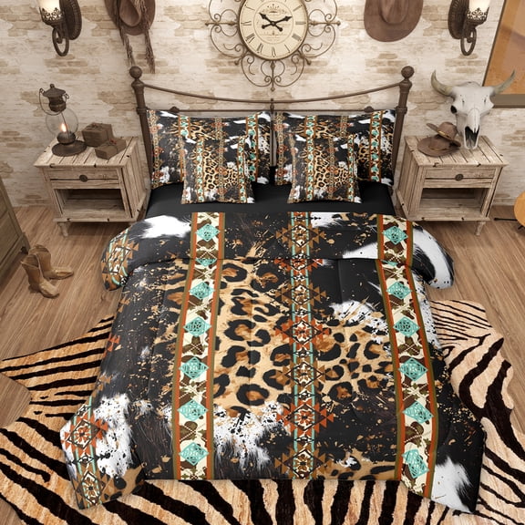 Erosebridal Tribal Aztec Twin Bedding Sets 7-Piece, Leopard Cheetah Print Bedding Comforter Set
