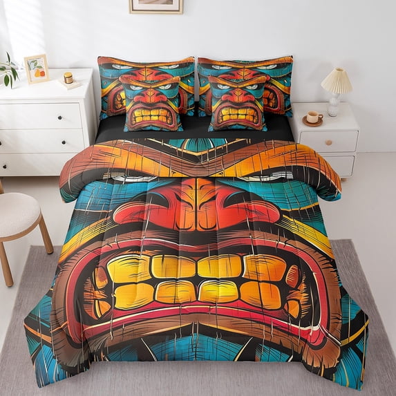 Erosebridal Tribal Culture Print Bedding Queen Size, Vintage Bar Bed in a Bag Queen size, Cartoon Style Decor, Reversible